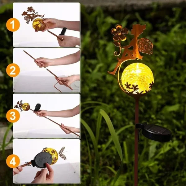 SM25467 PP Plastic Solar Fairy Sitting on Cracked Glass Ball Stake Light Globe_3