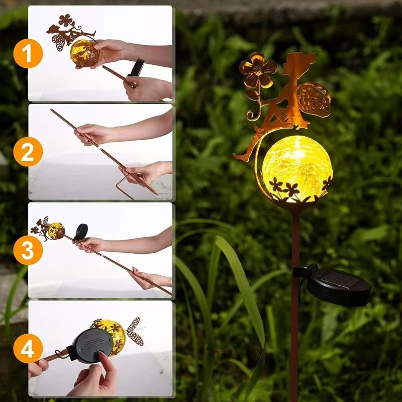 SM25467 PP Plastic Solar Fairy Sitting on Cracked Glass Ball Stake Light Globe_3