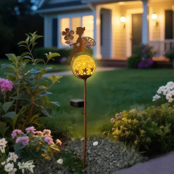 SM25467 PP Plastic Solar Fairy Sitting on Cracked Glass Ball Stake Light Globe_4