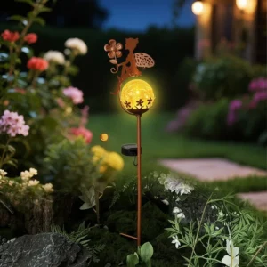 SM25467 PP Plastic Solar Fairy Sitting on Cracked Glass Ball Stake Light Globe_5