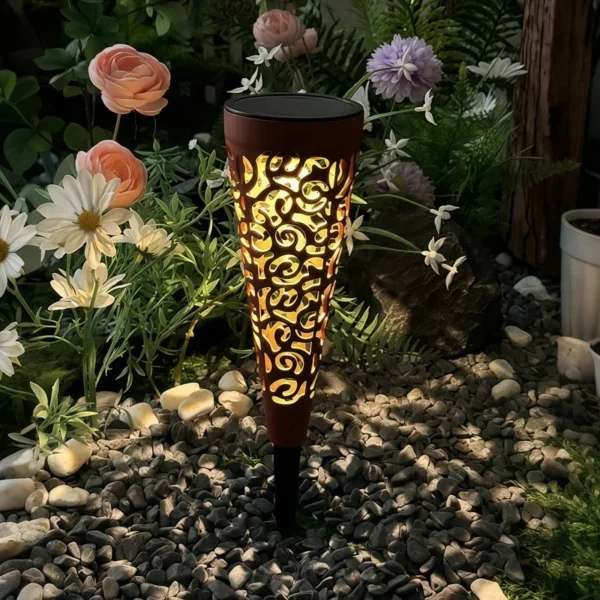 SM25469 Set of 2pcs Hollow-out Decorative Plastic PP Solar Pathway Stake Lantern Lights