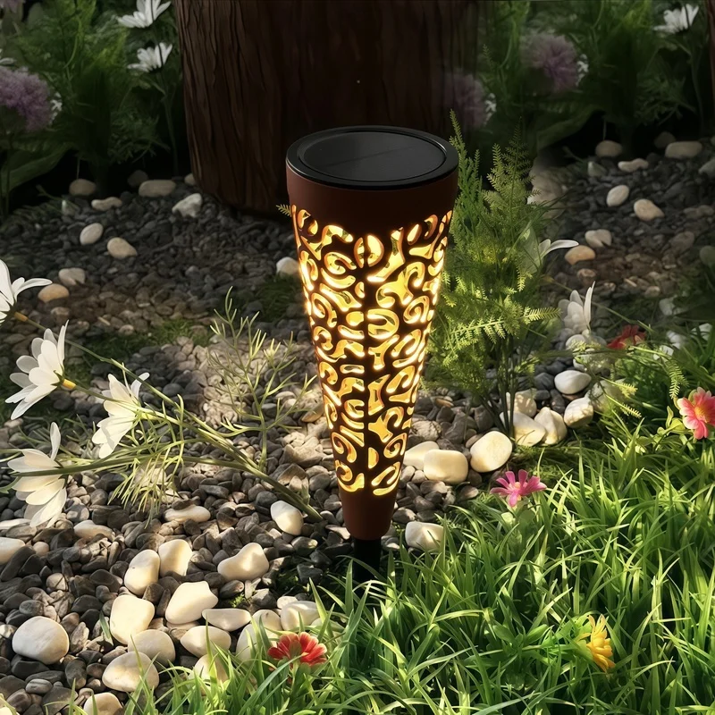 SM25469 Set of 2pcs Hollow-out Decorative Plastic PP Solar Pathway Stake Lantern Lights_2