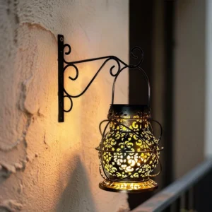 SM25471 Silver Plastic PP Decorative Hollow-Out Solar Hanging Lantern, Small Modern Design with Stand