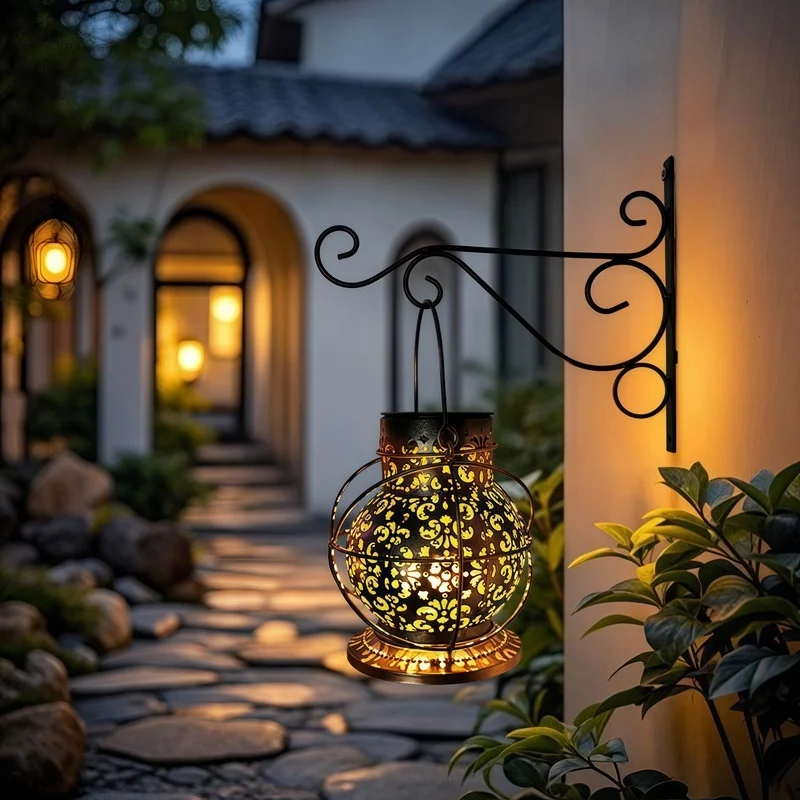 SM25471 Silver Plastic PP Decorative Hollow-Out Solar Hanging Lantern, Small Modern Design with Stand_3