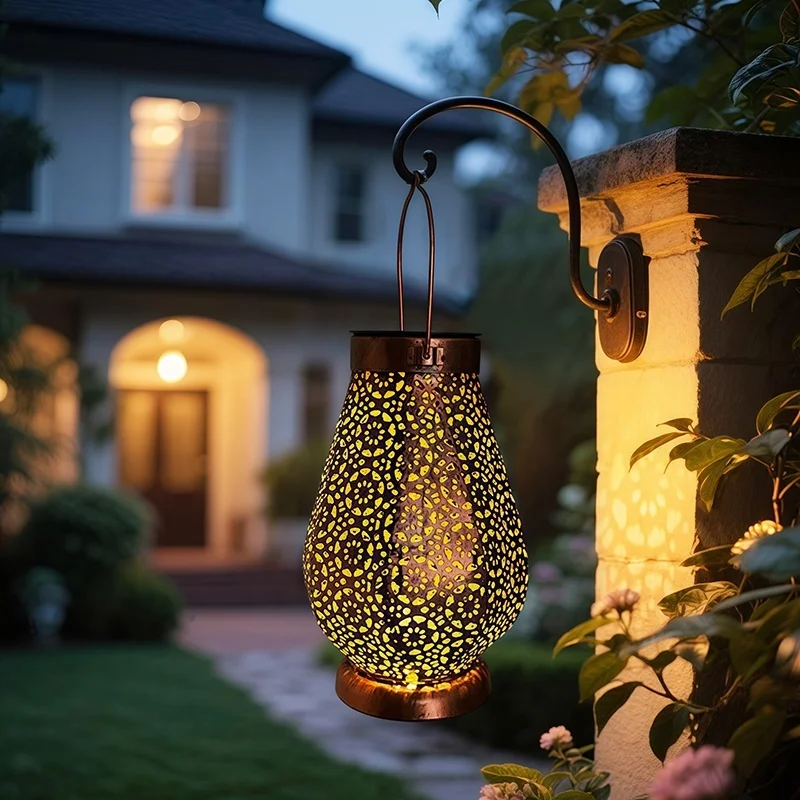 SM25472 Gold Mini Ornate Decorative Hollow-Out Plastic PP Solar Hanging Lantern with Base_3