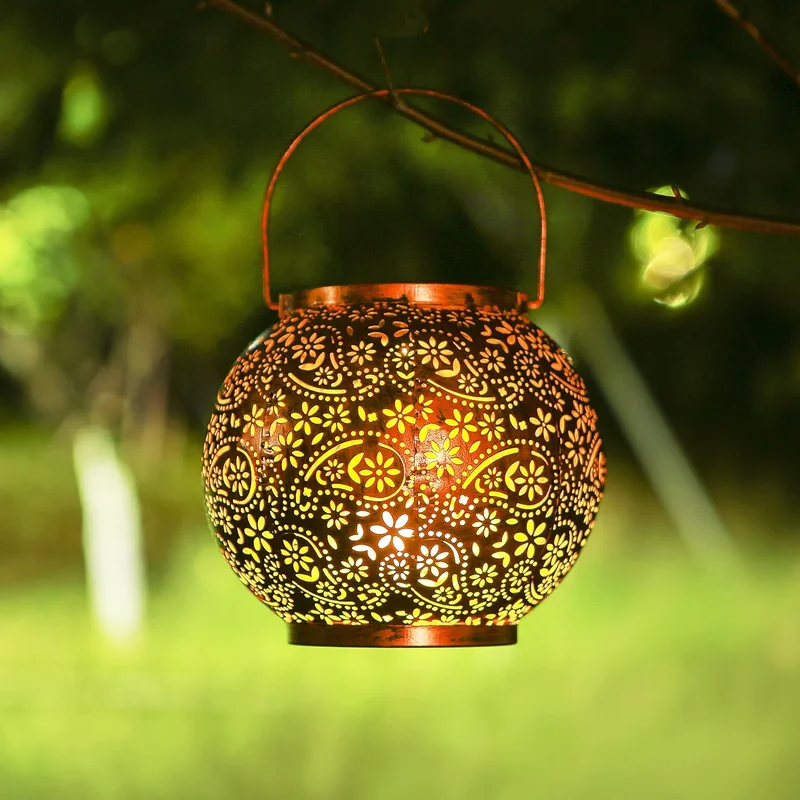 SM25475 Gold Mini Decorative Plastic PP Hollow-Out Solar Lantern with Stand, Hanging Light_2