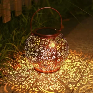SM25475 Gold Mini Decorative Plastic PP Hollow-Out Solar Lantern with Stand, Hanging Light_3