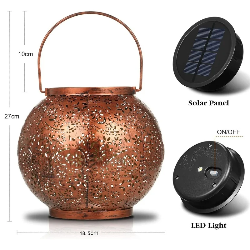 SM25475 Gold Mini Decorative Plastic PP Hollow-Out Solar Lantern with Stand, Hanging Light_4