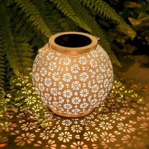 SM25476 Black Jumbo Textured Minimalist Plastic PP Hollow-Out Solar Lantern Hanging Light