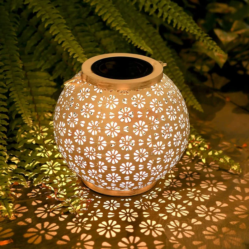 SM25476 Black Jumbo Textured Minimalist Plastic PP Hollow-Out Solar Lantern Hanging Light