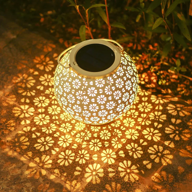 SM25476 Black Jumbo Textured Minimalist Plastic PP Hollow-Out Solar Lantern Hanging Light_2