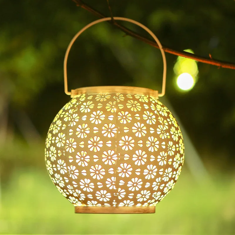 SM25476 Black Jumbo Textured Minimalist Plastic PP Hollow-Out Solar Lantern Hanging Light_3