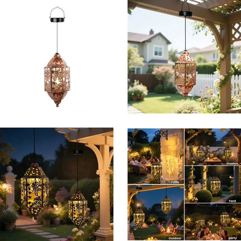 SM25477A Hollow Out Plastic PP Fairy Solar Hanging Lantern