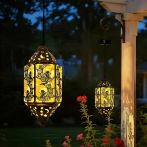 SM25477B Metal Iron Hollow-Out Solar Hanging Lantern with Fairy Pattern