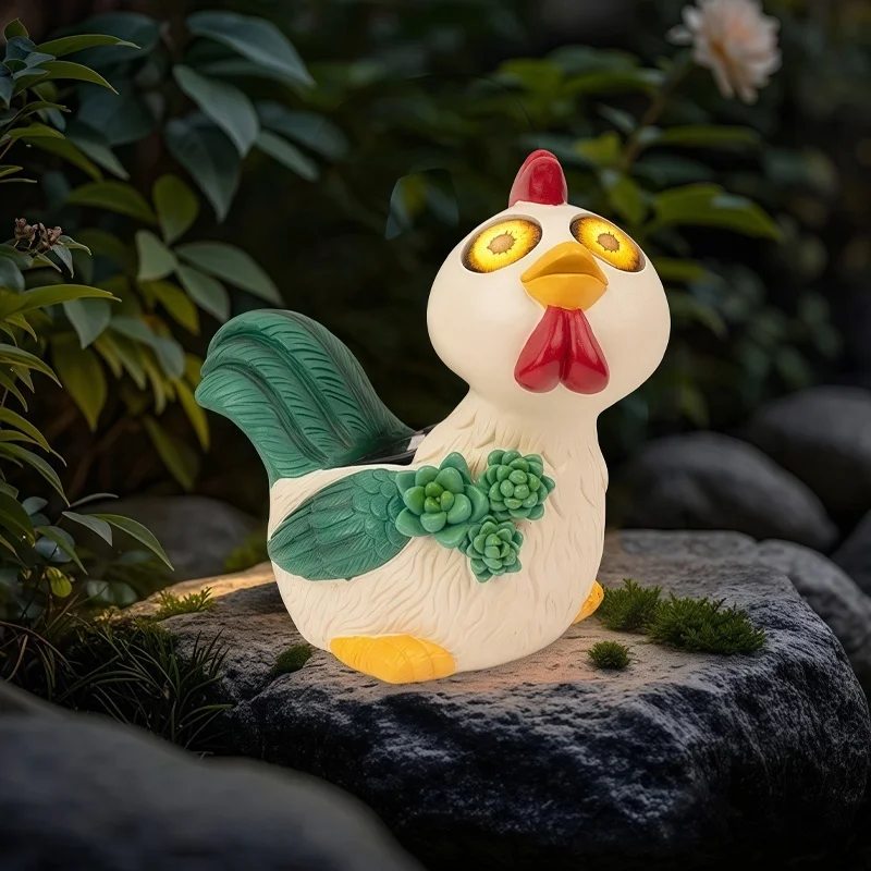SM25479 Rooster Resin Statue Solar Freestanding Animal Light_3