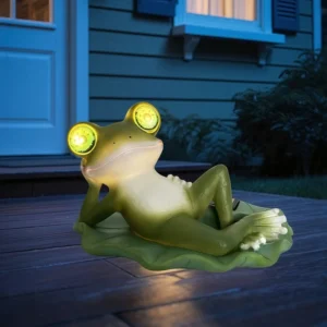 SM25480 Lazy Frog Resin Statue Solar Freestanding Animal Light
