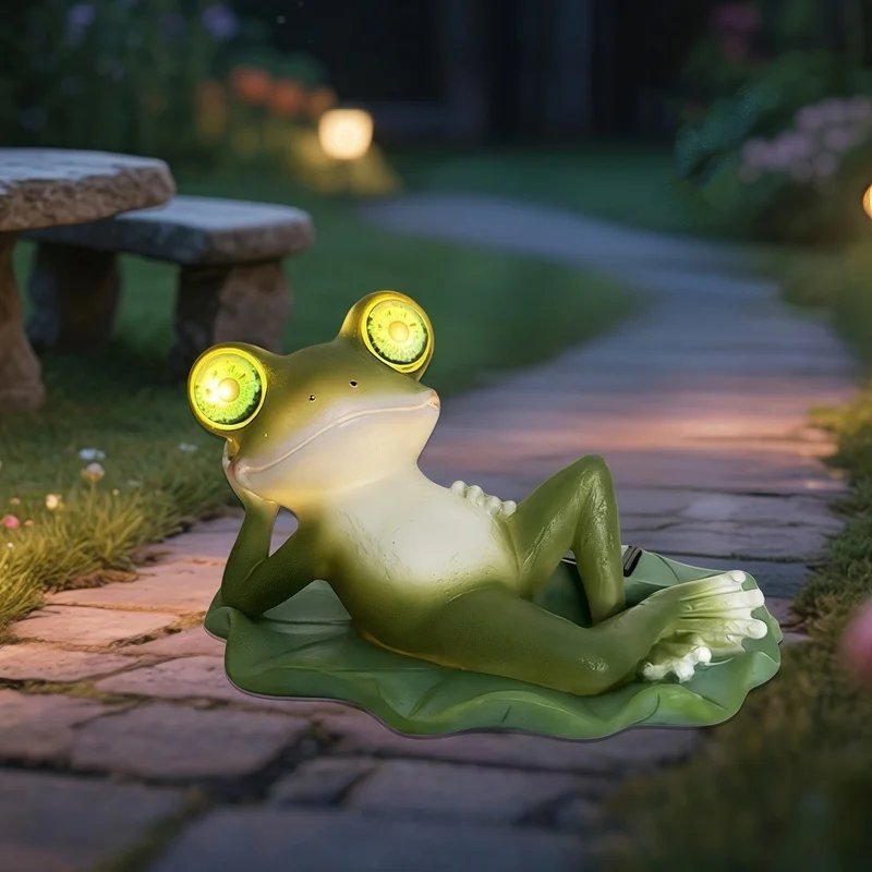 SM25480 Lazy Frog Resin Statue Solar Freestanding Animal Light_2