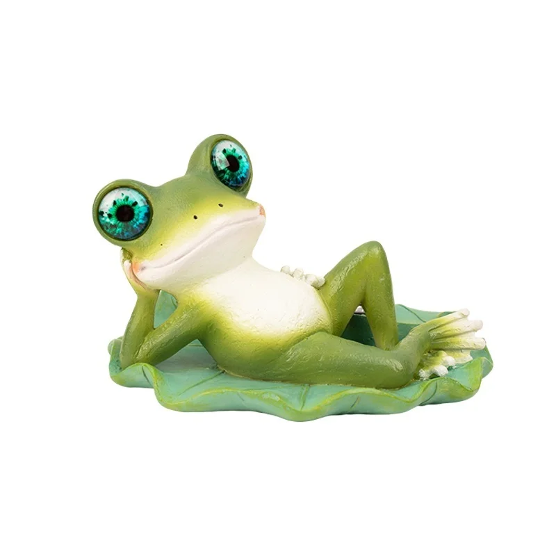 SM25480 Lazy Frog Resin Statue Solar Freestanding Animal Light_4