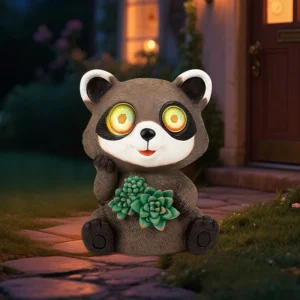 SM25481 Resin Raccoon Solar Animal Statue with Freestanding Light
