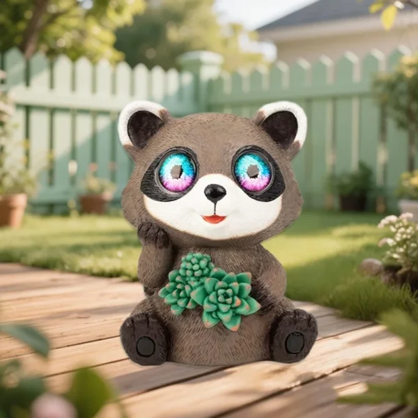 SM25481 Resin Raccoon Solar Animal Statue with Freestanding Light_2