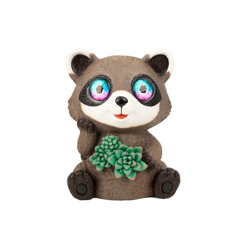 SM25481 Resin Raccoon Solar Animal Statue with Freestanding Light_3