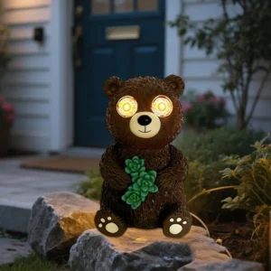 SM25482 Little Bear Solar Resin Statue Freestanding Animal Light_2