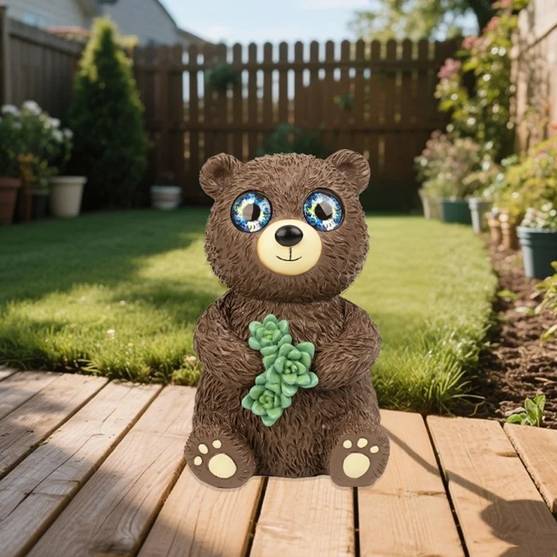 SM25482 Little Bear Solar Resin Statue Freestanding Animal Light_3