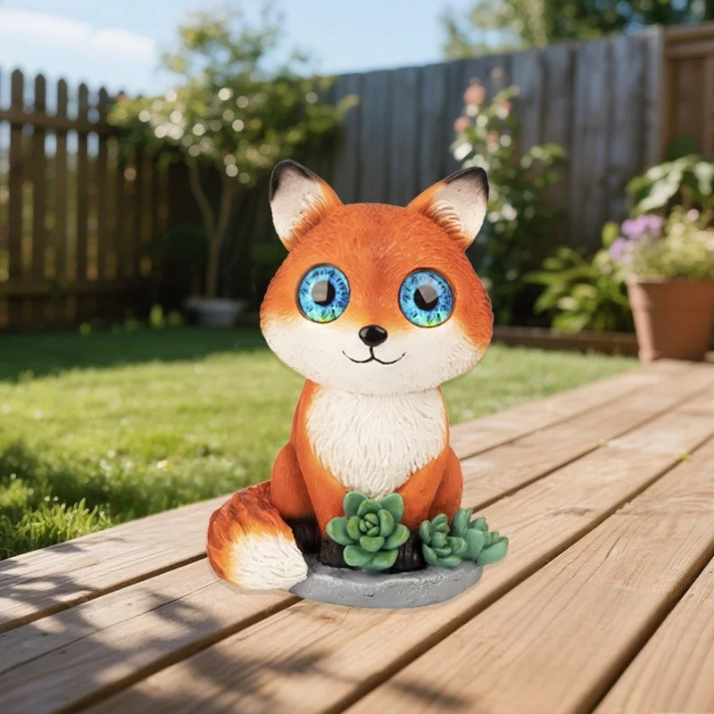 SM25484 Fox Resin Statue Solar Freestanding Animal Light_2