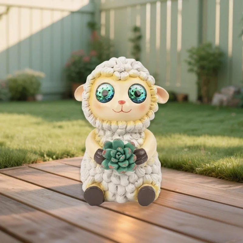 SM25485 Little Lamb Solar Resin Statue Freestanding Animal Light