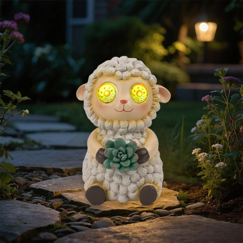 SM25485 Little Lamb Solar Resin Statue Freestanding Animal Light_2