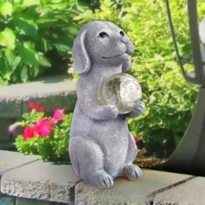 SM25487 Solar Cracked Glass Ball Resin Dog Statue Freestanding Light Animal