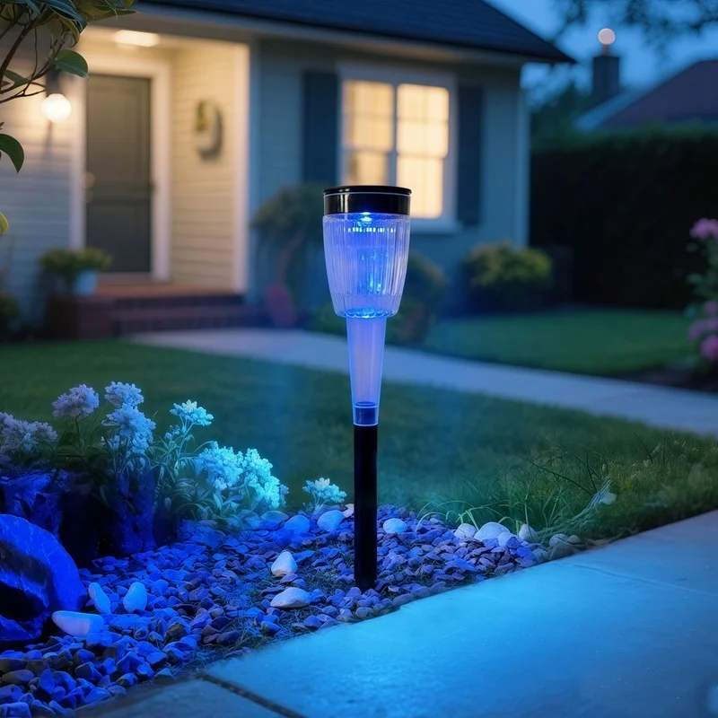 SM25495 Multicolor ABS Plastic Solar Pathway Stake Lantern Light_2