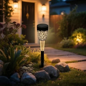 SM25496 Hollow-out ABS Plastic Decorative Solar Pathway Stake Light Lantern_2