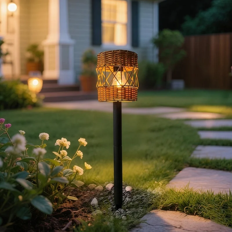 SM25499 Solar Stake Light with Plastic PP Rattan Design
