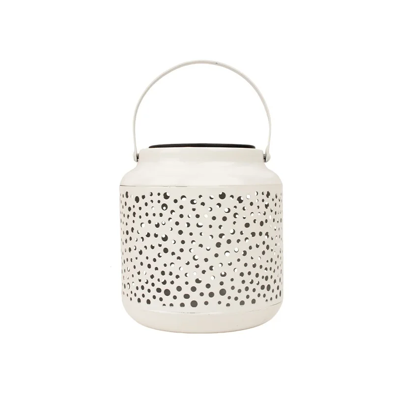 SM25500 White Glossy Medium Plastic PP Hollow-Out Solar Lantern Hanging Light with Base_3