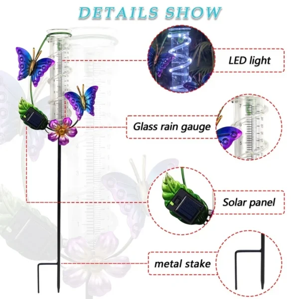 SM25509 Solar Butterfly Rain Gauge Stake Light Plastic PP Animal_2