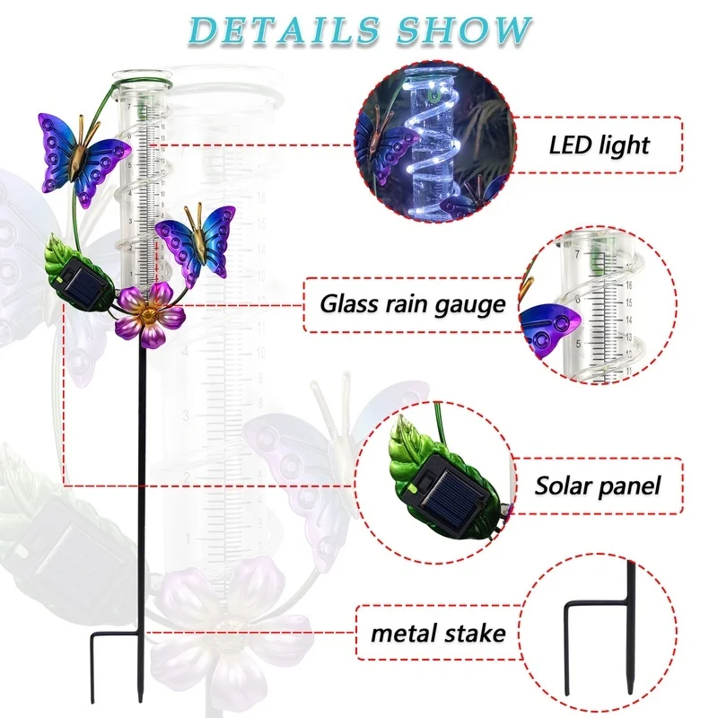SM25509 Solar Butterfly Rain Gauge Stake Light Plastic PP Animal_2