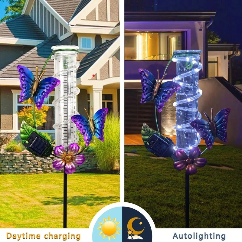 SM25509 Solar Butterfly Rain Gauge Stake Light Plastic PP Animal_3