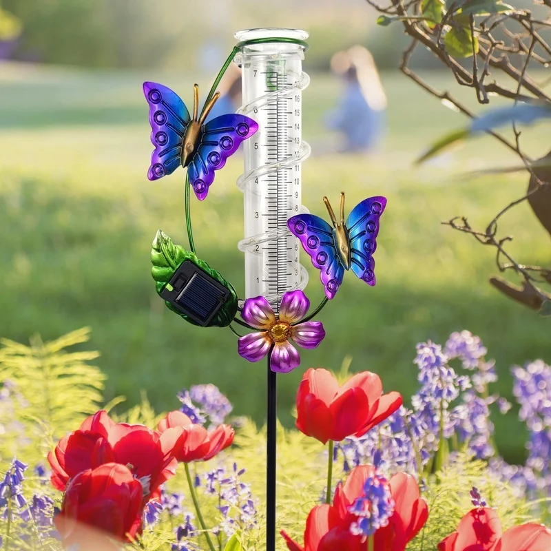 SM25509 Solar Butterfly Rain Gauge Stake Light Plastic PP Animal_4