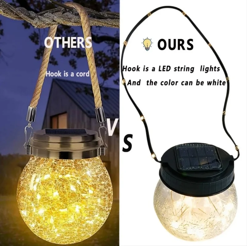 SM25510 PP Plastic Solar Hanging Crackle Glass Jar (Color Light)