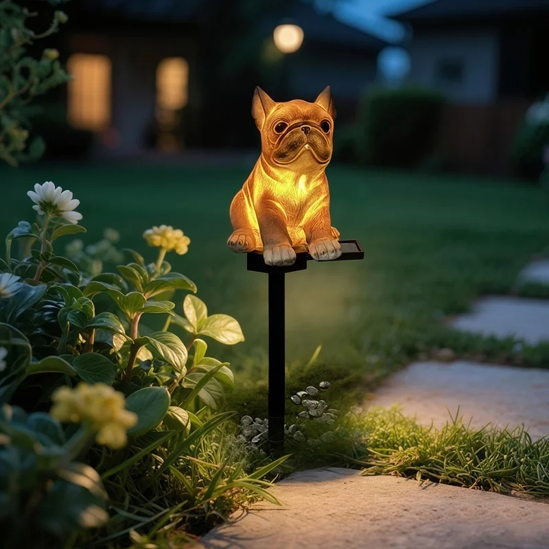 SM25529 Dog Resin Statue with Solar Stake Light