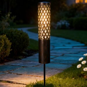 sm25536 Metal Hollow-Out Golden Solar Stake Pathway Light
