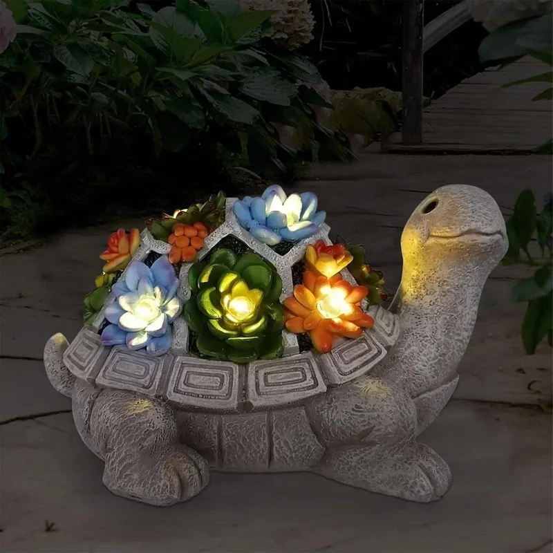 SM25581 Turtle Solar Lamp Resin Statue Animal Tabletop Light_3