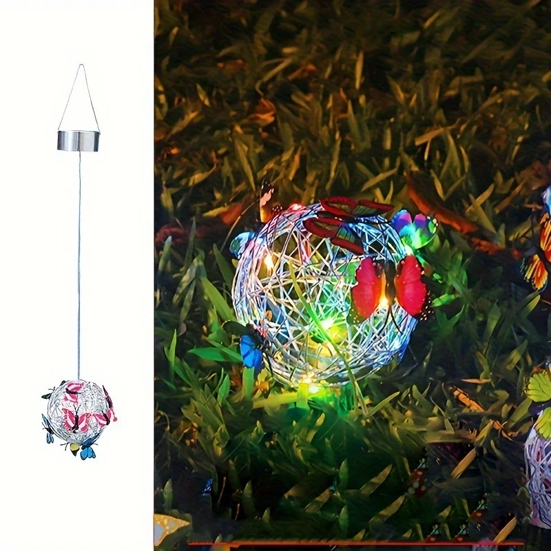SM25592 Solar Powered Hanging Butterfly Ball Globe Metal Iron Animal
