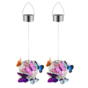 SM25592 Solar Powered Hanging Butterfly Ball Globe Metal Iron Animal_2