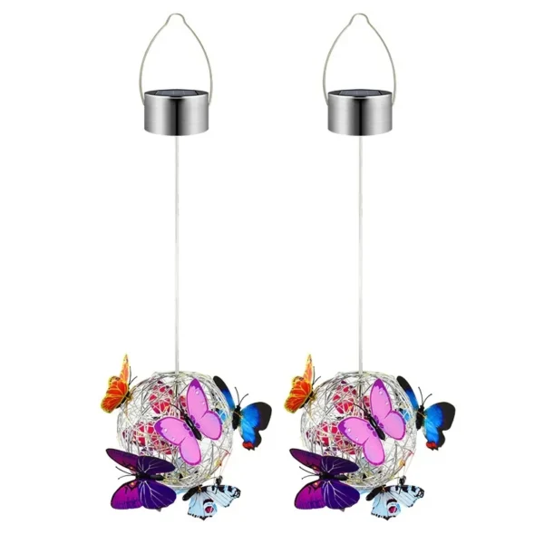 SM25592 Solar Powered Hanging Butterfly Ball Globe Metal Iron Animal_2