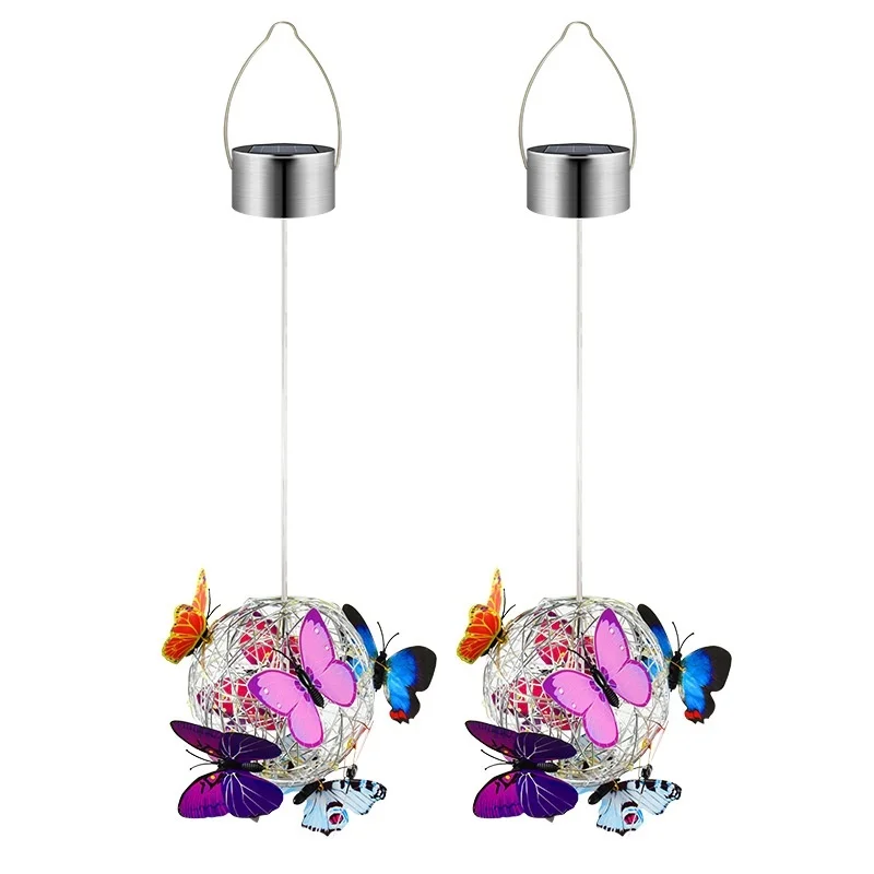 SM25592 Solar Powered Hanging Butterfly Ball Globe Metal Iron Animal_2