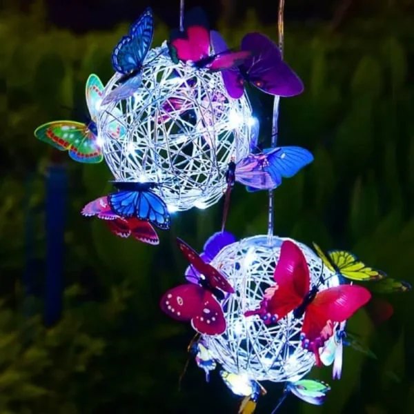 SM25592 Solar Powered Hanging Butterfly Ball Globe Metal Iron Animal_3