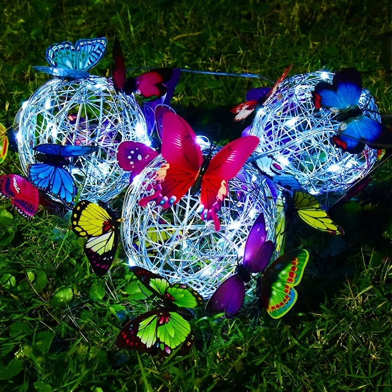 SM25592 Solar Powered Hanging Butterfly Ball Globe Metal Iron Animal_4