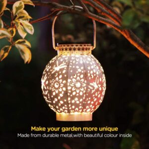 SM25639 Metal Iron Hollow-out Hanging Lantern With Dragonfly Pattern Decor